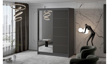 wardrobes - Milan Wardrobe 3 Black with Mirror - 1