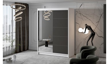 wardrobes - Milan Wardrobe 3 White/Black with Mirror - 1