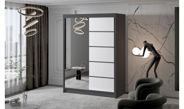 wardrobes - Milan 3 Wardrobe Black/White with Mirror