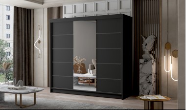 wardrobes - Palermo 6 Wardrobe Black with Mirror - 1