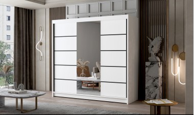 wardrobes - Palermo 6 Wardrobe White with Mirror - 1