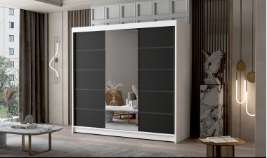 wardrobes - Palermo 6 Wardrobe White/Black with Mirror - 1