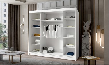 wardrobes - Palermo 6 Wardrobe White/Black with Mirror - 2