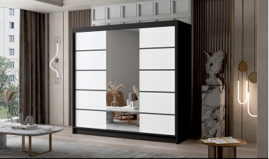 wardrobes - Palermo 6 Wardrobe Black/White with Mirror - 1